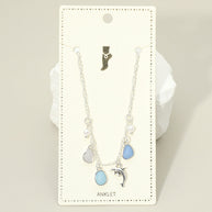 Dolphin Sea Glass Pearl Charm Station Anklet