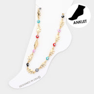 Evil Eye Metal Elephant Link Anklet
