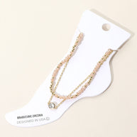 CZ Stone Bezel Accent Paperclip Chain Faceted Beaded Layered Anklet