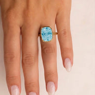 Sterling Silver Elongated Cushion Aquamarine CZ Cocktail Ring