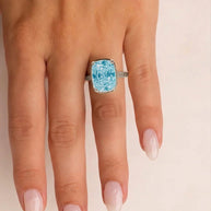 Sterling Silver Elongated Cushion Aquamarine CZ Cocktail Ring