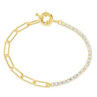 Sterling Silver CZ & Paperclip Chain Bracelet