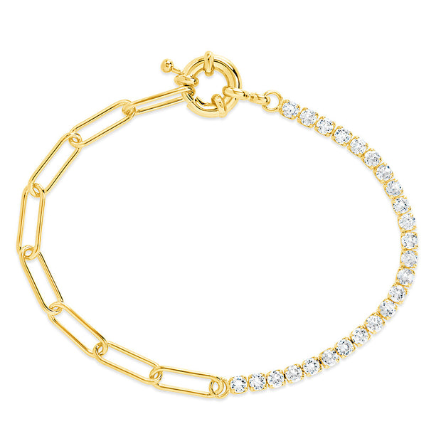 Sterling Silver CZ & Paperclip Chain Bracelet