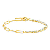 Sterling Silver CZ & Paperclip Chain Bracelet