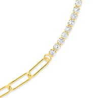 Sterling Silver CZ & Paperclip Chain Bracelet
