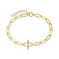 Sterling Silver Pave Bar & Link Bracelet