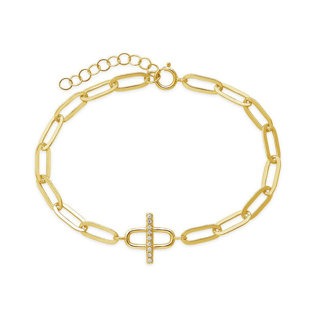 Sterling Silver Pave Bar & Link Bracelet