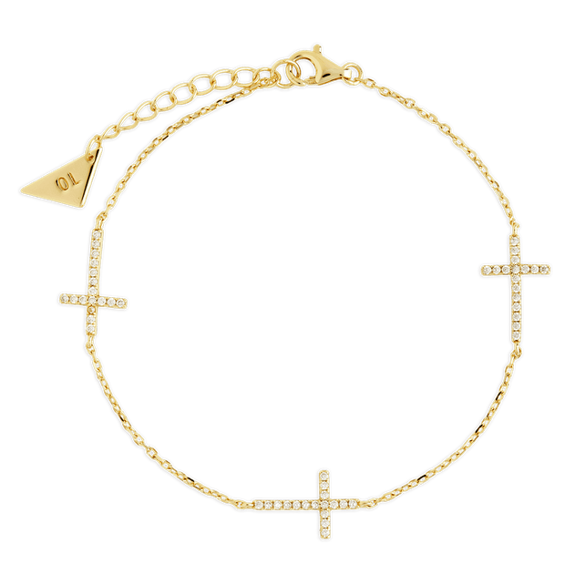 Sterling Silver Delicate CZ Cross Bracelet