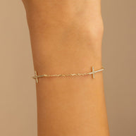 Sterling Silver Delicate CZ Cross Bracelet