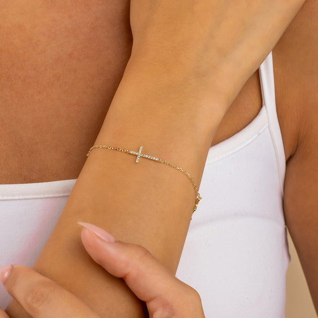 Sterling Silver Delicate CZ Cross Bracelet