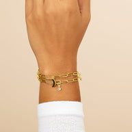CZ, Moon, & Star Double Chain Bracelet