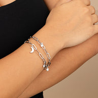CZ, Moon, & Star Double Chain Bracelet