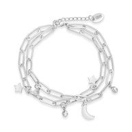 CZ, Moon, & Star Double Chain Bracelet