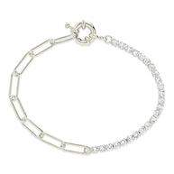 Sterling Silver CZ & Paperclip Chain Bracelet
