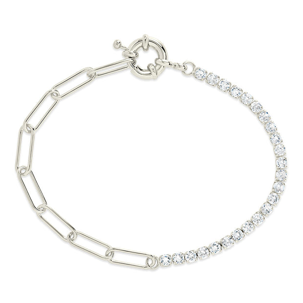Sterling Silver CZ & Paperclip Chain Bracelet