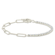 Sterling Silver CZ & Paperclip Chain Bracelet