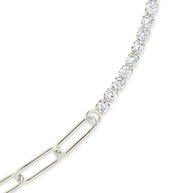 Sterling Silver CZ & Paperclip Chain Bracelet