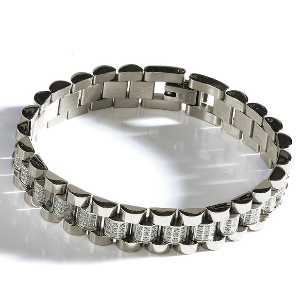 CZ Accent Watch Band Chain Bracelet