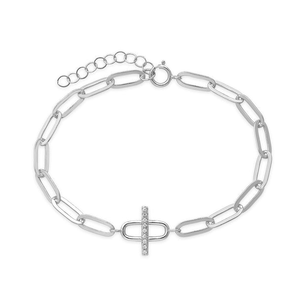 Sterling Silver Pave Bar & Link Bracelet