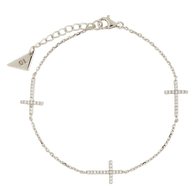 Sterling Silver Delicate CZ Cross Bracelet
