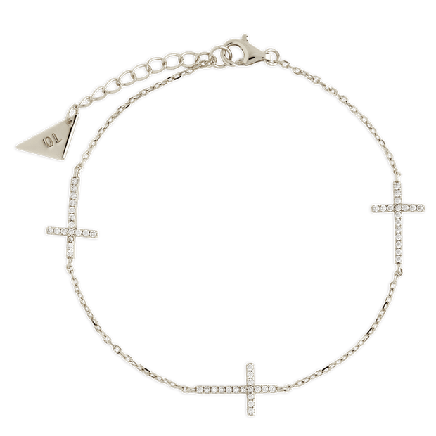 Sterling Silver Delicate CZ Cross Bracelet