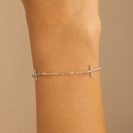 Sterling Silver Delicate CZ Cross Bracelet