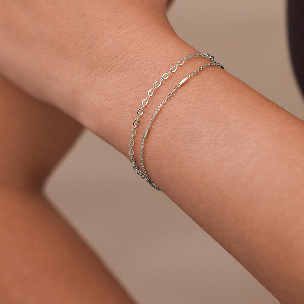 Sterling Silver Delicate 2 Layer Chain Bracelet