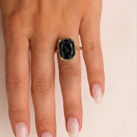 Sterling Silver Elongated Cushion Black CZ Cocktail Ring