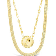 Bold Link Zodiac Necklace & Herringbone Chain Necklace Set