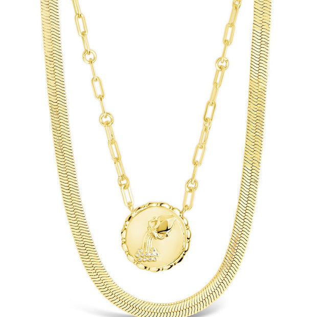 Bold Link Zodiac Necklace & Herringbone Chain Necklace Set