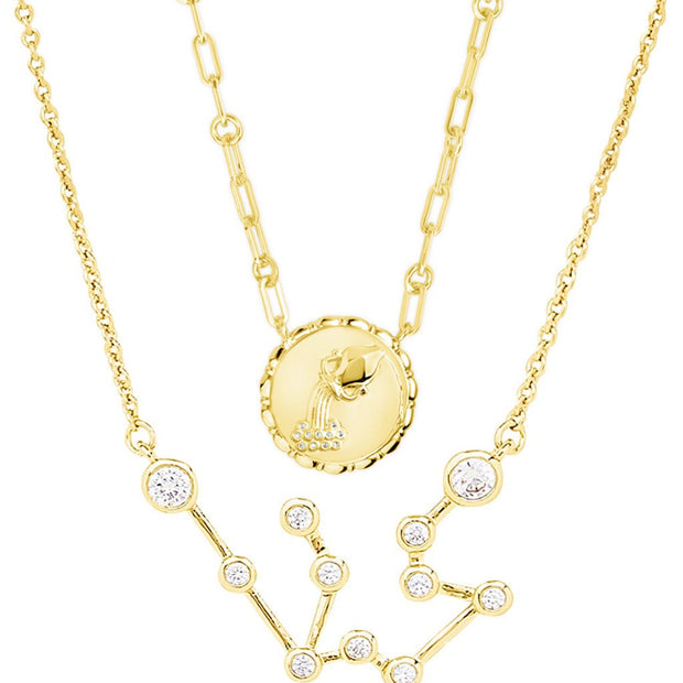 'When Stars Align' Constellation Necklace & Bold Link Zodiac Necklace Set