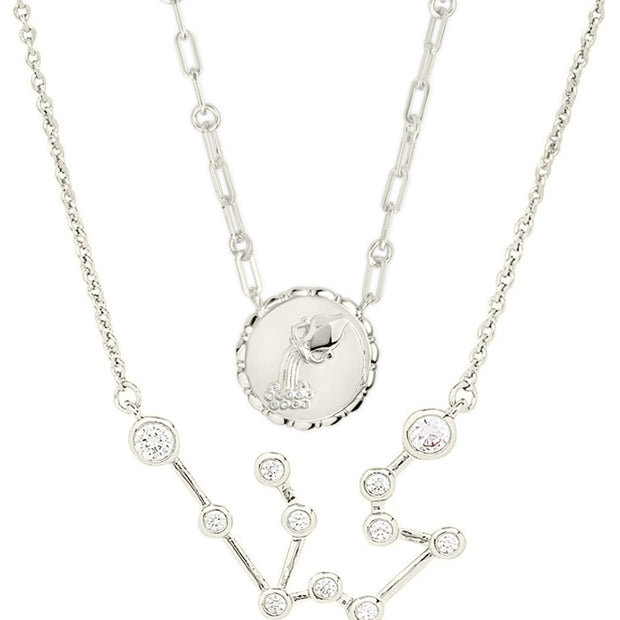 'When Stars Align' Constellation Necklace & Bold Link Zodiac Necklace Set