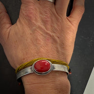 Rosarita Cuff Bracelet | Sterling Silver Red Stone Talisman | Unisex Oxidized Cuff