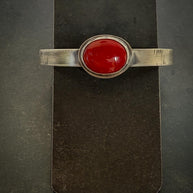 Rosarita Cuff Bracelet | Sterling Silver Red Stone Talisman | Unisex Oxidized Cuff