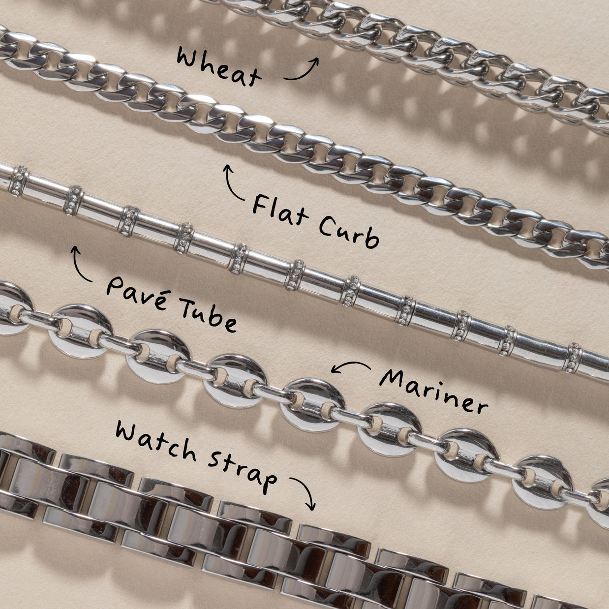Tube Bead and Crystal Chain Bracelet