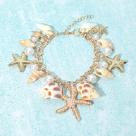 Coastal Shell Starfish Pearl Charm Station Bracelet
