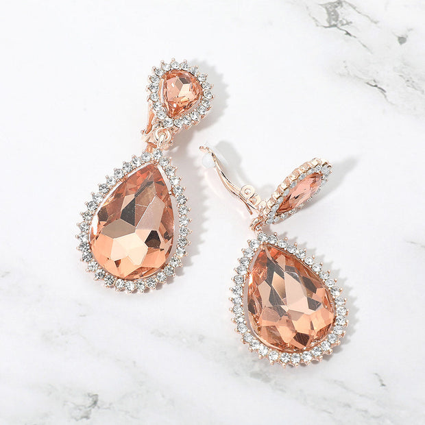 Crystal Pave Trim Teardrop clip on Earrings