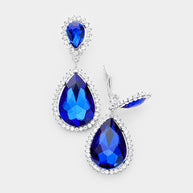 Crystal Pave Trim Teardrop clip on Earrings