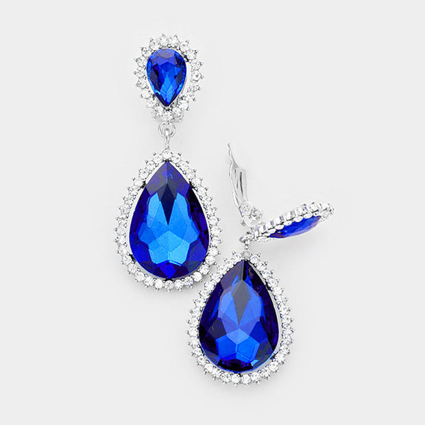 Crystal Pave Trim Teardrop clip on Earrings