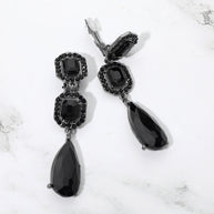 Square Halo Teardrop Stone Cluster Link Drop Evening Clip On Earrings
