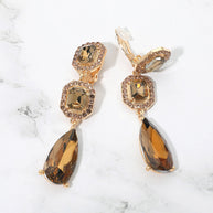 Square Halo Teardrop Stone Cluster Link Drop Evening Clip On Earrings