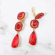 Square Halo Teardrop Stone Cluster Link Drop Evening Clip On Earrings