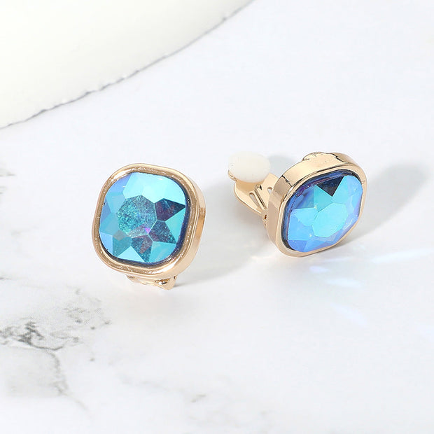 Square Cut Gem Evening Stud Clip On Earrings