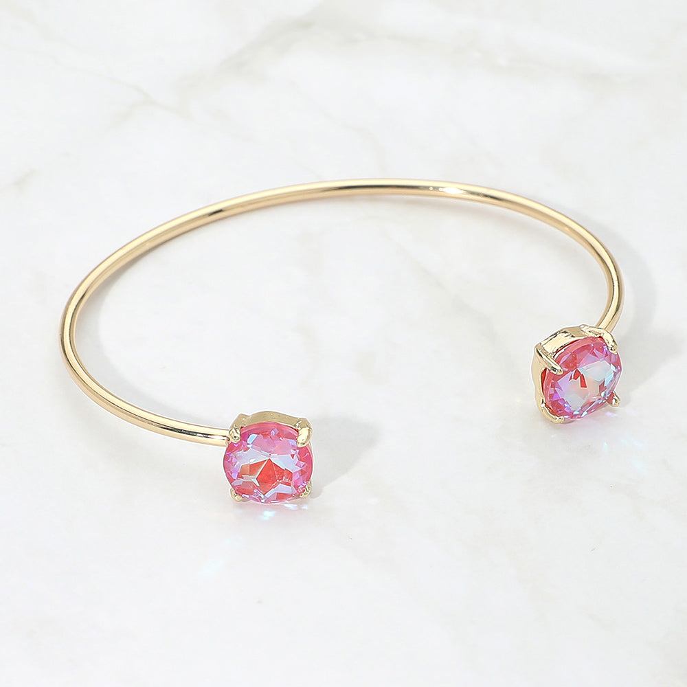 Faceted Round Stone Cluster Tip Cuff Bracelet