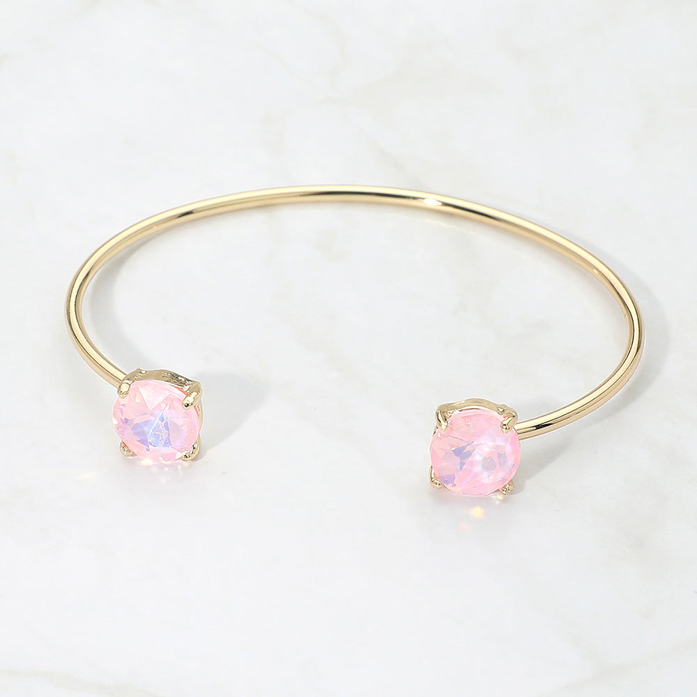 Faceted Round Stone Cluster Tip Cuff Bracelet