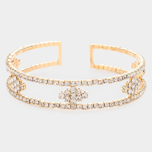 Rhinestone Marquise Accented Cuff Evening Bracelet