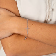 Sterling Silver Sideways CZ Cross Bracelet