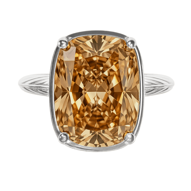 Sterling Silver Elongated Cushion Champagne CZ Cocktail Ring