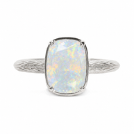 Sterling Silver Mini Opal Elongated Cushion Ring