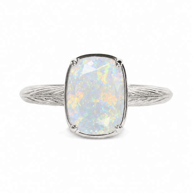Sterling Silver Mini Opal Elongated Cushion Ring